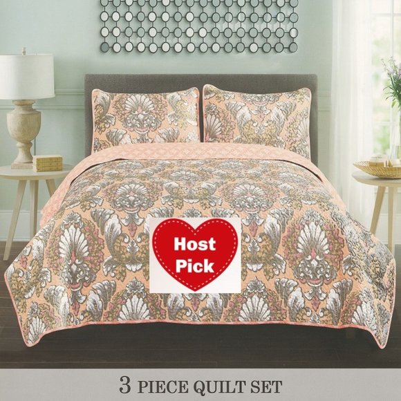 3 Piece Quilted Bedspread Set - Floral Bedspread Full/Queen & King Size - Picture 1 of 2
